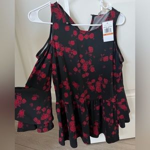 Michael Kors black and red floral blouse